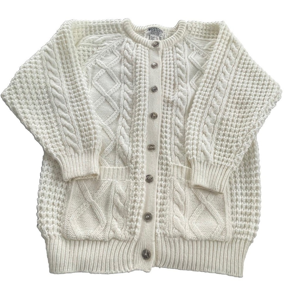 Western Connection Creamy White Cardigan Button Sweater With Pockets Size L